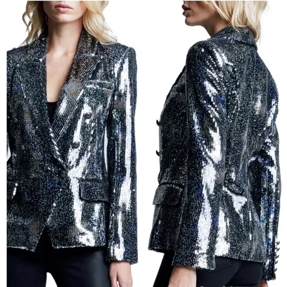 L'AGENCE Kenzie Sequin Double Breasted Blazer - Picture 2 of 12